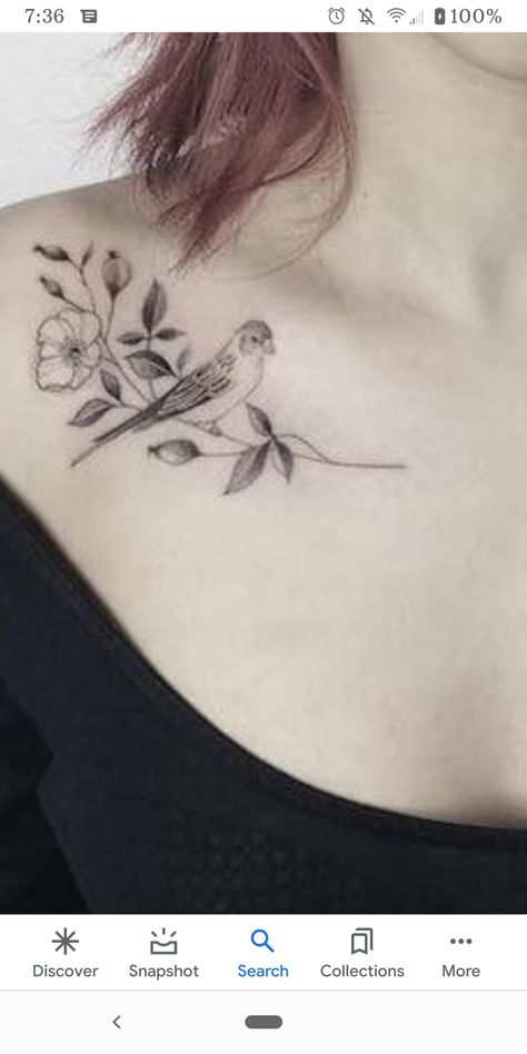 Bird Collar Bone Tattoo, Ava Tattoo, Bird Collar, Clavicle Tattoo, Bird Tattoos For Women, Bone Tattoo, Anemone Flowers, Bone Tattoos, Flowers Tattoo