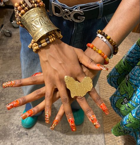 Nails Jewellery, Afrofuturism Jewelry, Erykah Badu Grillz, Nails Xoxo, Maximalist Jewelry Black Women, Black Earthy Girl Aesthetic Jewelry, Neo Soul, Nail Jewelry, Square Acrylic Nails