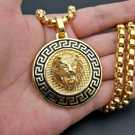 Expensive Jewelry Luxury Men, Large Gold Pendant Necklace, Gold Lockets For Men, Unique Gold Pendant For Men, Pendant For Men Gold, Gents Pendant, Lion Head Jewelry, Gold Bracelets For Men, Gold Jewelry For Men