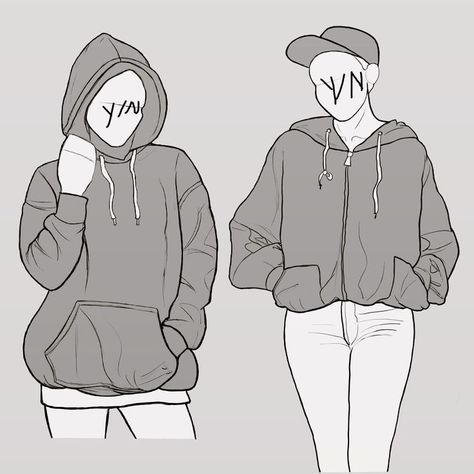 Baggy Hoodie Reference, Person In Hoodie Reference, Pulling Hood Down Reference, Person In Hoodie Drawing, Hands In Hoodie Pose Drawing, Drawing Hoodie Reference, Hoodie Base Drawing, Baggy Jacket Drawing, Big Hoodie Drawing