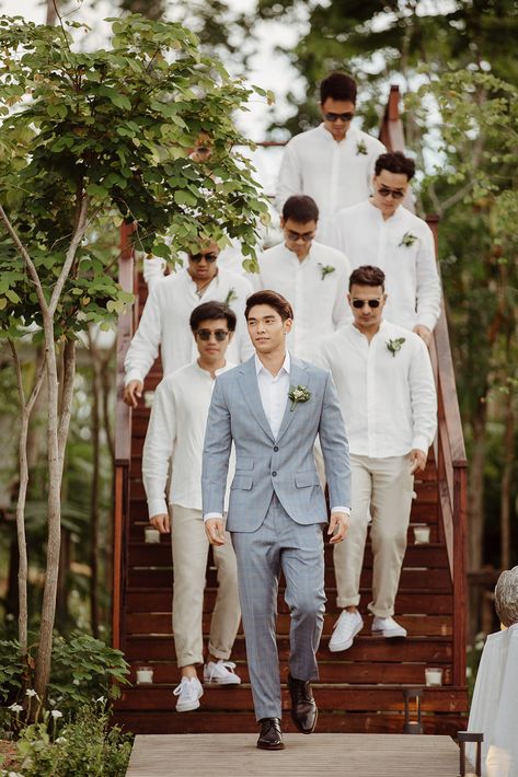 Asian Groomsmen Attire, Groomsmen Suits Beach Wedding, Groom Maids Suits, Groomsmen Attire Hawaii, Non Tux Wedding Groom Attire, Groomsman Beach Wedding, Groom And Groomsmen Attire Beach Wedding, Tropical Wedding Groomsmen Attire, Desert Wedding Groomsmen