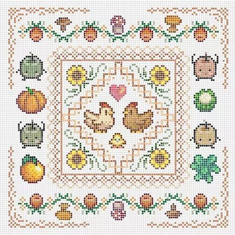 Grid Cross Stitch Pattern, Cute Crosstich Patterns, Stardew Valley Illustration, Demon Slayer Cross Stitch Pattern, What To Do With Cross Stitch Projects, Cross Stiching Ideas, Cross Stitch Aesthetic, Cute Cross Stitch Patterns, Vintage Cross Stitch Patterns