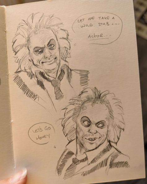 Yes I did end up seeing Beetlejuice Beetlejuice 3 times... And yes, I did find a beetle at the bottom of my popcorn. You literally couldn't make it up. Here, have some silly doodles of the man himself. Gotta be one of the best character/actor matches of all times. I literally only sketch people when I'm a little obsessed with a character #hearmeout #beetlejuice #beetlejuicebeetlejuice #betelgeuse #sketchbookdoodles Beetlejuice Characters Art, Lydia And Beetlejuice Fanart, Beetlejuice Drawings, Beetle Juice Fanart, Beetlejuice Drawing, Beetlejuice Stuff, Beetlejuice Art, Beetlejuice Characters, Sketch People