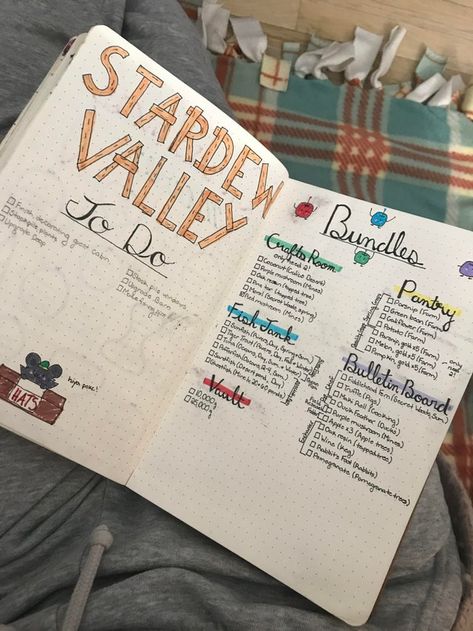 Stardew Valley Bullet Journal, Switch Stardew Valley, Stardew Valley Journal, Stardew Valley Farm Design, Farm Design Ideas, Gaming Journal, Game Journal, Homework Log, Gifted Kid