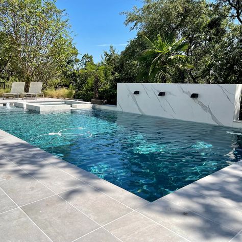 Pool & Outdoor Renovation | Gallery Waterline Tile For Pool, Tile For Pool, Mid Century Backyard, Waterline Tile, Dream Backyard Pool, Pool House Designs, Outdoor Renovation, Backyard Parties, Pools Backyard