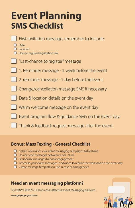 Event Planning Checklist - SMS Marketing Event Planning Tips And Tricks, Corporate Event Checklist, Event Planner Checklist, Event Management Ideas, Small Party Venues, Event Planning Board, Event Checklist, Conference Planning, Event Planning Template