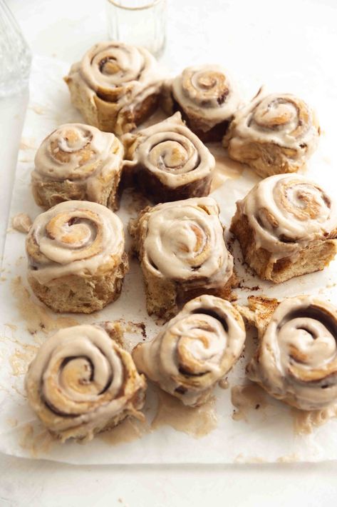 Banana Bread Cinnamon Rolls - Broma Bakery Banana Bread Cinnamon Rolls, Banana Bread Cinnamon, Egg Free Baking, Bread Cinnamon Rolls, Bread Cinnamon, Broma Bakery, Cinnamon Cream Cheese, Cheesecake Cookies, Cinnamon Cream Cheese Frosting