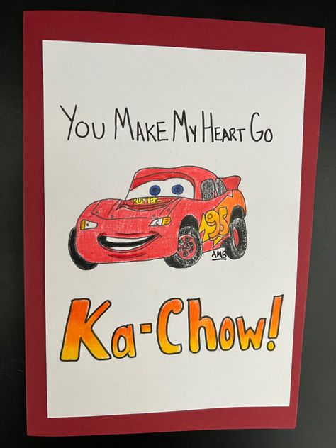 Lightning Mcqueen Boyfriend Gift, Lightning Mcqueen Valentines Card, Presents For Car Boyfriend, Craft Ideas For Boyfriend Birthday, Cars Valentines Ideas, Lightning Mcqueen Homecoming Proposal, Cars Movie Hoco Proposals, Hoco Proposals Ideas Lightning Mcqueen, Car Related Gifts For Boyfriend