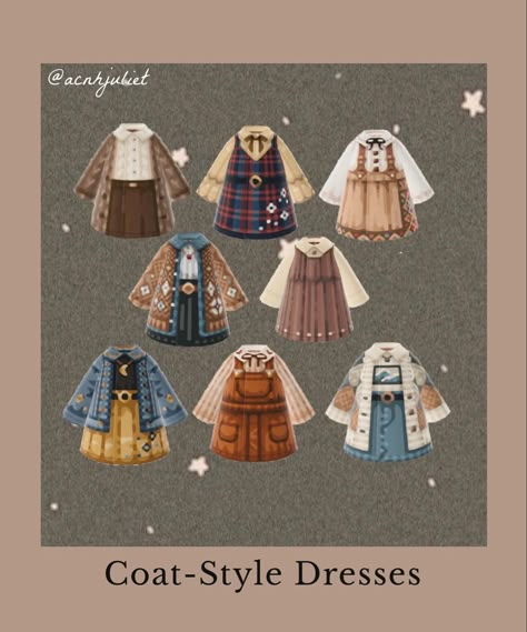 Clothes For Animal Crossing, Animal Crossing Vintage Clothes, Winter Clothes Animal Crossing, Animal Crossing Design Codes Dress, Animal Crossing Outfit Codes Winter, Cute Animal Crossing Clothes, Winter Animal Crossing Outfits, Grunge Animal Crossing Outfits, Acnh Clothes Design Id Winter