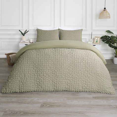 OHS Green Seersucker Bedding Single, Geometric Embossed Single Duvet Quilt Covers Set Luxury Super Soft Comfy Waffle Bedding Covers with Pillowcase, Sage Waffle Bedding, Seersucker Bedding, Bedroom Duvet, Double Bedding Sets, Bedding Luxury, Geometric Duvet Cover, Bedding Duvet Covers, Seersucker Fabric, Double Duvet Covers