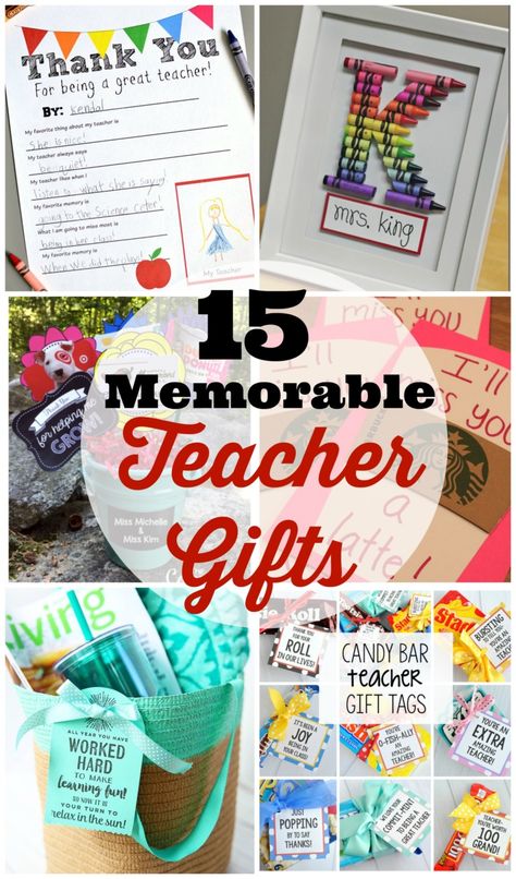 15 Memorable Teacher Gifts for the End of the School Year that are easy & fun! Creative Graduation Gifts, Handmade Teacher Gifts, Easy Teacher Gifts, Kindergarten Teacher Gifts, Teacher Graduation Gifts, Teacher Gift Baskets, Preschool Teacher Gifts, Teacher Gift Tags, Teacher Birthday Gifts