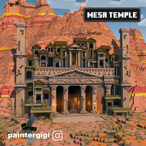 Badlands Builds Minecraft, Badlands House Minecraft, Minecraft Badlands Base, Mesa Base Minecraft, Minecraft Mountain Temple, Mesa Biome Minecraft Builds, Badlands Minecraft Builds, Mesa Biome House Minecraft, Mesa Minecraft Builds