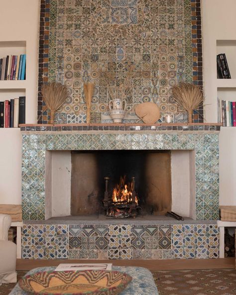 Our Fireplace by Umberto Pasti! Check out our Website: www.lamorellinafarmhouse.com #tuscany #nature #farmhouse #view #chimney #umbertopasti #fireplace #antiquetiles Umberto Pasti, Italian Fireplace, Antique Tiles, Sketch Pad, Fireplace Tile, Brick Fireplace, Tuscany, Fireplace, Tile