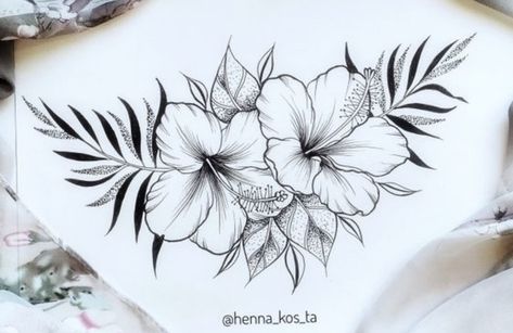 Hibiscus Lower Back Tattoo, Hibiscus Tattoo Drawing, Hibiscus Flower Tattoo Stencil, Hawaiian Flower Tattoo, Lower Belly Tattoos, Hawaiian Flower Tattoos, Tattoo Homme, Hibiscus Tattoo, Belly Tattoos