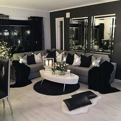 Black And White Living Room, Black Living Room, Small Living Room Decor, Beautiful Living Rooms, White Furniture, Living Room Decor Apartment, Living Room Grey, Apartment Living Room, Small Living Room