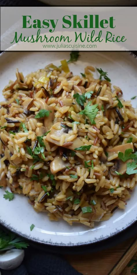 Easy Skillet Mushroom Wild Rice Wild Rice Risotto Recipes, Uncle Bens Wild Rice Original Recipe, Wild Rice And Mushroom Recipes, Recipes With Wild Rice Healthy, Mushrooms And Peas Side Dish, Greek Wild Rice, Mushroom And Wild Rice Bowl, Shrimp And Wild Rice Recipes, Fried Wild Rice Recipe