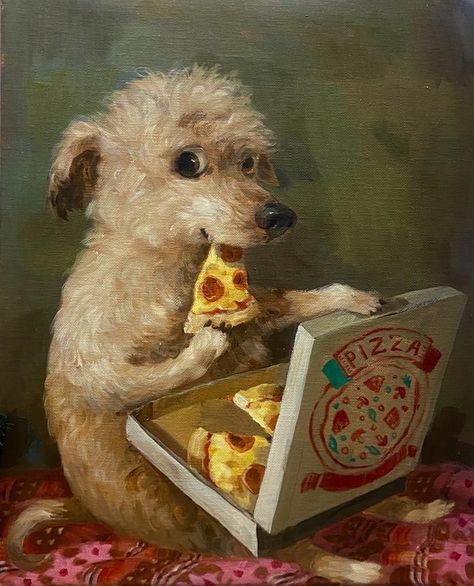 Dog Art, Animal Art, A Dog, Pizza, Cute Animals, Art Inspiration, Wallpapers, Paintings, Illustrations