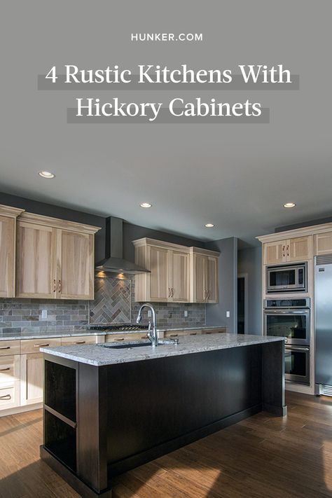 Kitchen Wall Colors With Hickory Cabinet, Modern Kitchen With Hickory Cabinets, Kitchen Backsplash Ideas Hickory Cabinets, Countertops For Stained Cabinets, Hickory Cabinet Kitchen Ideas, Kitchen Remodel Hickory Cabinets, Light Stained Hickory Cabinets, Colors That Go With Hickory Cabinets, Hickory Cabinets With Backsplash