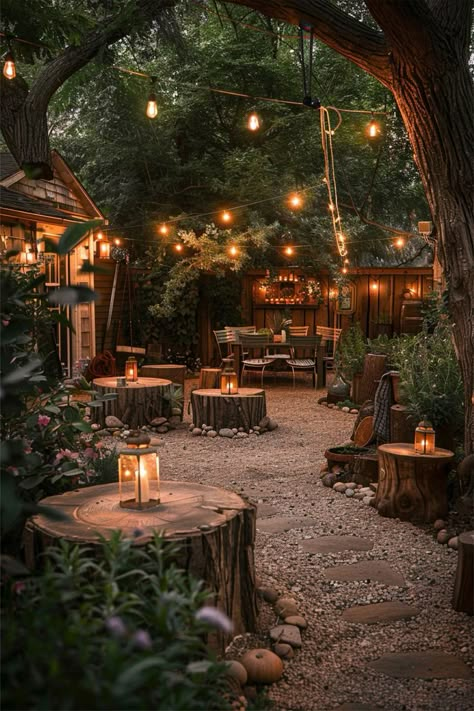 From garden beds to outdoor seating, explore DIY backyard design ideas that anyone can tackle. 🌞🏡 Industrial Backyard Ideas, Aesthetic Outdoor Cafe, Rustic Garden Decor Diy, Woodsy Backyard Ideas, Garden Cafe Outdoor, Unique Backyard Ideas, Backyard Seating Ideas, Book Lounge, Cabin Backyard