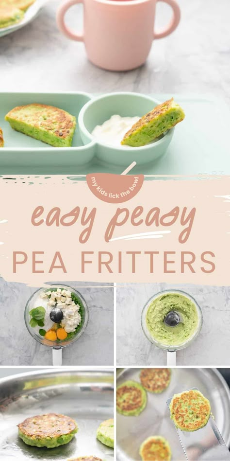 Pea Fritters - My Kids Lick The Bowl Baby Cottage Cheese Recipe, Cottage Cheese Baby Food Recipes, Blw Foods, Pea Pancakes, Homemade Toddler Snacks, Forest Food, Pea Fritters, Toddler Finger Foods, Baby Lunch