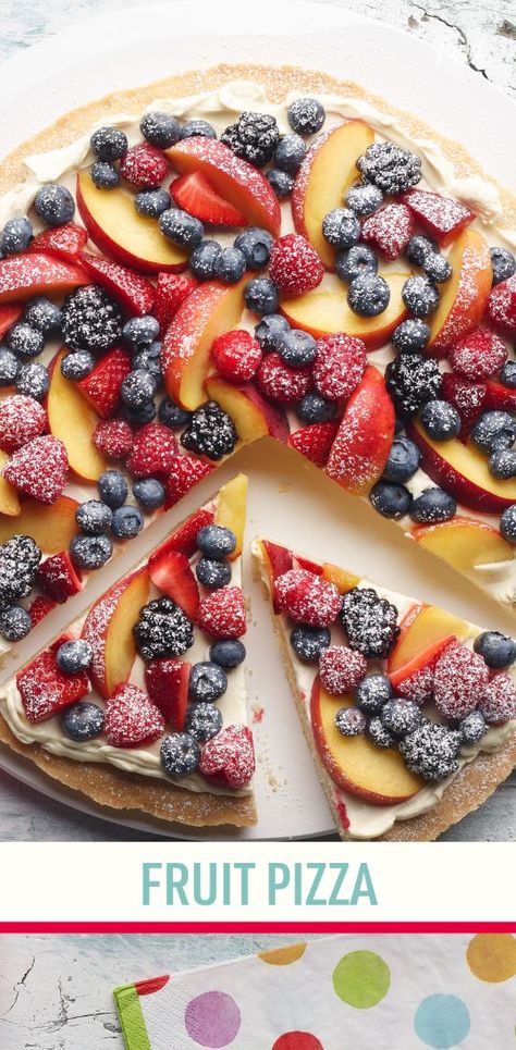 Fresh Fruit Pizza, Fruit Sugar Cookies, Kid Friendly Dessert, Fruit Pizza Sugar Cookie, Sugar Cookie Crust, Fruit Pizza Recipe, Cream Cheese Topping, Fruit Pizza, Dessert Pizza