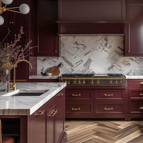 10+ Sophisticated Painting Kitchen Cabinets Ideas with Burgundy and Cream • 333k+ Inspiring Lifestyle Ideas Burgundy Kitchen Cabinet, Mulberry Kitchen Cabinets, Burgundy Kitchen Ideas, Burgandy Kitchen Cabinet, Red Brown Kitchen Cabinets, Aubergine Kitchen Cabinets, Deep Red Kitchen Cabinets, Burgundy Cabinets Kitchen, Maroon Cabinets