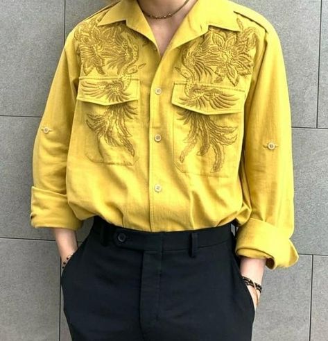 Fancy Yellow Outfits Men, Yellow Clothes Aesthetic Men, Yellow Outfit Aesthetic Men, Hufflepuff Core, Punk Outfits Men, Guy Outfits Aesthetic, Teenager Outfits Boys, Sunshine Outfit, Menswear Streetwear