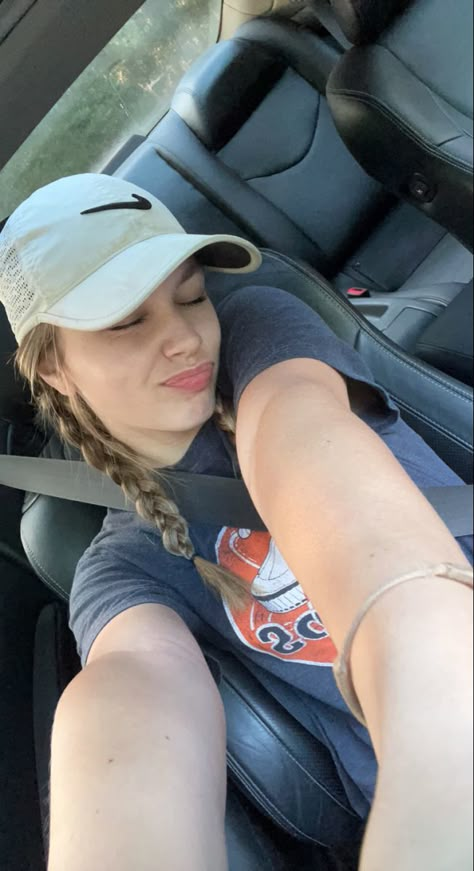 Baseball Cap And Braids, Braids And Baseball Caps, Outfits With 2 Braids, Braided Hair With Baseball Hat, Cap With Braids, Braided Hat Hairstyles, Braids With A Hat, Band Camp Hairstyles, Hat And Braids