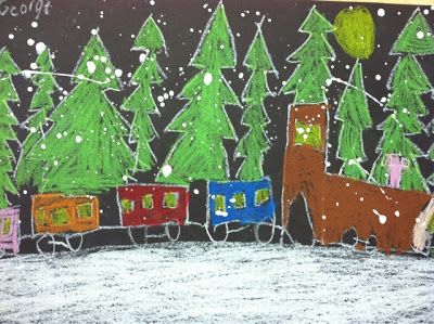 Polar Express Polar Express Art, Polar Express Party, Holiday Art Projects, Winter Art Lesson, First Grade Art, Kindergarten Art Lessons, Christmas Art Projects, Winter Art Projects, Christmas School