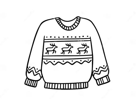 Warm Hand Drawn Christmas Knitted Sweater with a Pattern Icon. Doodle Warm Winter Clothes Stock Vector - Illustration of female, drawn: 346292683 Christmas Sweater Drawing, Sweater Doodle, Sweater Drawing, Warm Winter Clothes, Clothes Illustration, Hand Drawn Christmas, Winter Outfits Warm, Jumper Patterns, Drawing Letters