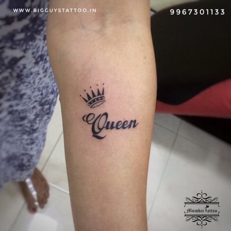 Queen & Crown Tattoo @mumbaitattoocolaba  @bigguystattoo . #tattoo #coupletattoo #queentattoo #hearttattoo #linetattoo #intialtattoo #nametattoo #lovetattoo #crown #couplesgoals #mumbaitattoo #mumbaitattoocolaba #bigguystattoo #colabacauseway #colabamumbai #crowntattoo Tattoo Ideas Female Queen, Queen Crown Finger Tattoo, Queen Crowns Tattoos, Crown Hand Tattoos For Women, Queen Tatoos Ideas, Crown Queen Tattoo, Queen Wrist Tattoo, Small Crown Tattoos For Women, Queen Tattoo For Women