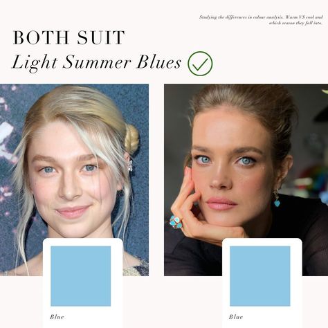 Colour analysis comparison, Light Summer Palette 🤍 . #coloranalysis #colouranalysis #coloranalyst #summerpalette #lightsummer #hunterschafer #nataliavodianova Light Summer Celebrities, Summer Undertone, Light Summer Palette, Light Summer Style, Summer Celebrities, Light Summer Color Palette, Summer Coloring, Summer Palette, Colour Analysis