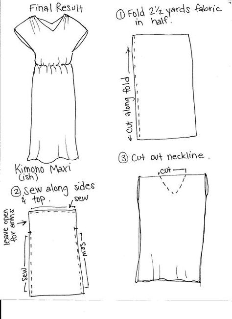 Sew A Dress, Diy Maxi Dress, Diy Kimono, Diy Sy, Kimono Style Dress, Make A Dress, Making Clothes, Sew Ins, Costura Diy