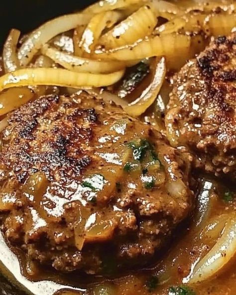 The Pioneer Woman-Ree Drummond 🤗 | Hamburger Steaks with Onion Gravy | Facebook Hamburger Steaks With Onion Gravy, Mini Crockpot Recipes, How To Cook Hamburgers, Hamburger Steaks, Ree Drummond Recipes, Quick Soup Recipes, Steak And Onions, Hamburger Steak, Cajun Cooking