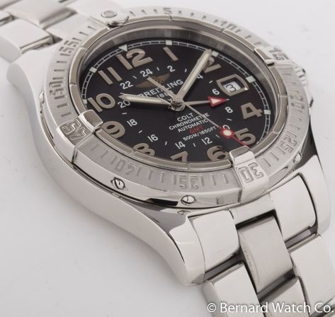 Breitling - Colt GMT : A32350 : Bernard Watch Breitling Colt, Vintage Timepiece, Time Zone, Mechanical Watch, Breitling Watch, Jaeger Watch, Omega Watch, Time Piece, Stainless Steel