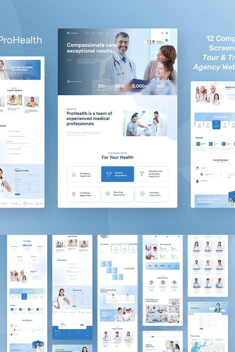 ProHealth - Medical & Healthcare Website Design Figma Template Doctors Website Design, Blog Image Design, Health Insurance Website Design, Medical Clinic Website Design, Lab Website Design, Doctor Landing Page, Hospital Web Design, Hospital Website Ui Design, Health Care Website Design