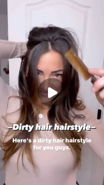 Amelia Gaerte on Instagram: "Dirty hair hairstyle idea! SAVE for later! 😘 This one would be a great option if you’re leaving the gym and don’t have time to wash your hair, but have plans after! It’s also great for greasy hair girlies that are trying to extend hair wash day! 

Commmet HAIR for a link to the best clear elastics and go to styling products, as well as dirty hair favs!

#dirtyhairhairstyle #hairtutorial #dirtyhair #halfuphairstyle #simplehairstyle #hairstyleidea #hairtutorial #easyhairstyles #hairstylereel #hairstyleinspo #hairfunfridays" Hairstyle For Greasy Hair Easy, Greasy Hair Updo, Hair Wash Day Hairstyles, Dirty Hair Hairstyles Oily, Dirty Hair Styles, Easy Hairstyles For Dirty Hair, Dirty Hair Hairstyles For Work, Dirty Hair Hairstyles, Hair Wash Day