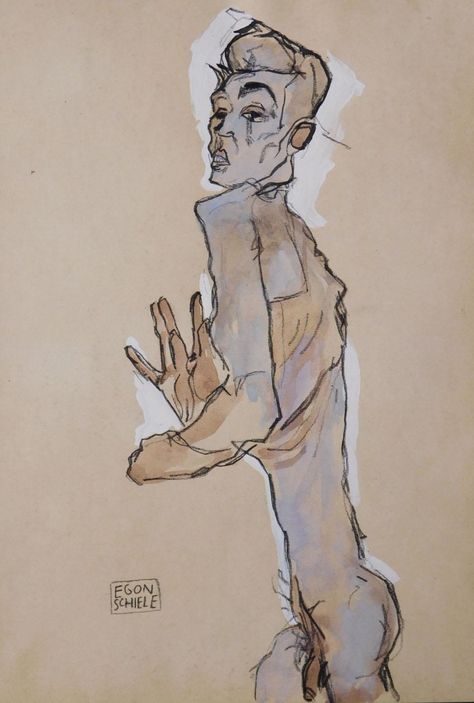 Master Sketches, Egon Schiele Drawings, Dorian Grey, Gouache And Watercolor, Portrait Study, Egon Schiele, A Level Art, Famous Art, Watercolor On Paper