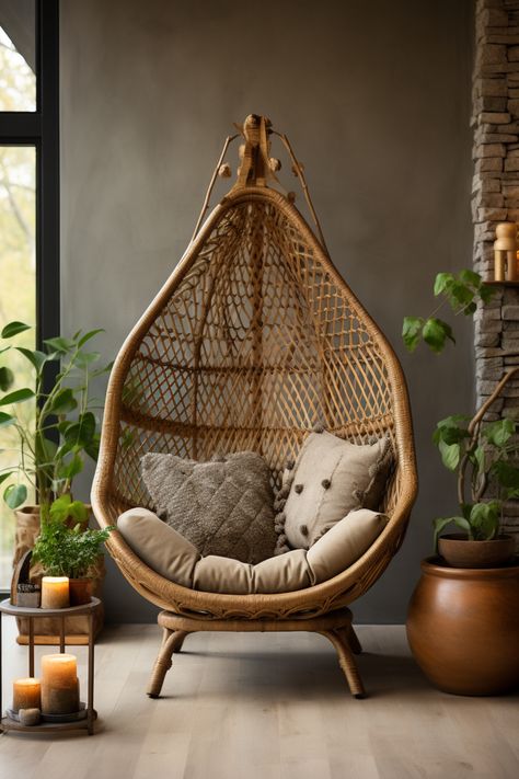 Indulge in the charm of a boho chic living room adorned with neutral hues and a captivating rattan chair. Experience the blend of elegance and comfort as earthy textures create a cozy haven. Explore more boho chic inspirations on our curated board. #BohoChicLivingRoom #NeutralColors #RattanChair #EleganceAndComfort #CozyHaven #BohoInspiration #CuratedBoard Boho Rocking Chair, Library Speakeasy, Living Room Rattan, Earthy Textures, Speakeasy Bar, Boho Chic Living Room, Boho Inspiration, Neutral Living Room, Chic Living Room