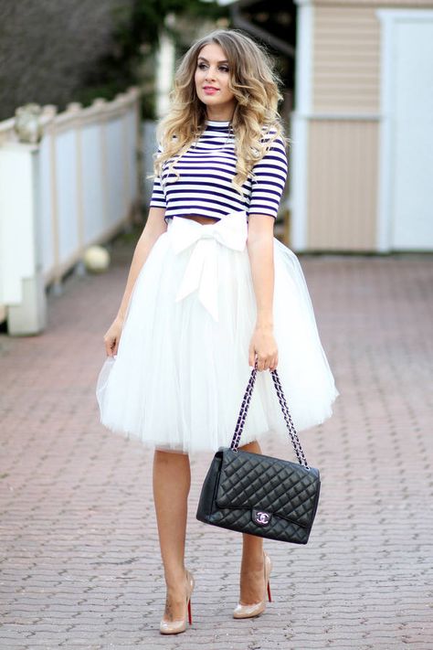 Pink Tulle Skirt, Top Outfit, White Tulle, Zara Top, Stripe Top, Pink Tulle, Style Change, Top Crop, White Crop