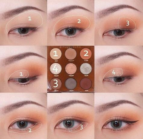 Eyeshadow Tutorial Natural, Warm Tone Makeup, Teknik Makeup, Make Up Mata, Makeup Suggestions, Makeup Cantik, Makeup Ojos, Korean Eye, Korea Makeup