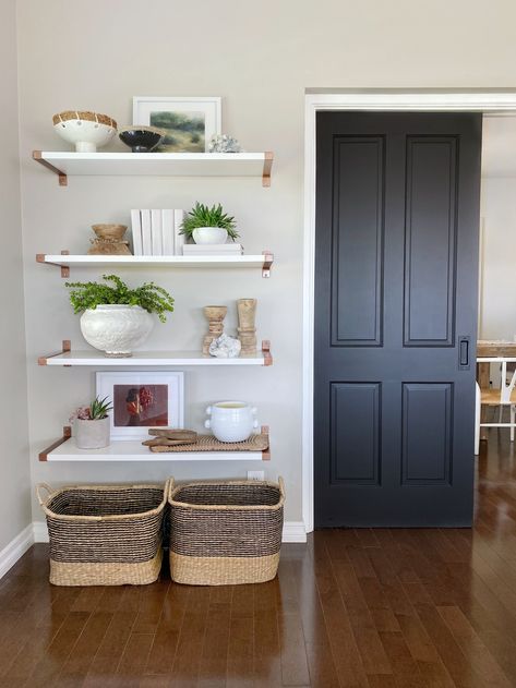 Painting Our Pocket Doors Black – The Heart and Haven Pocket Doors Bathroom, Pocket Door Handles, Sliding Pocket Doors, Popular Paint Colors, Painted Desk, Pocket Door, Black Doors, Pocket Doors, Front Room