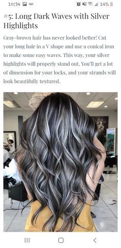 110 Hair colors ideas in 2022 | gray hair highlights, hair highlights, hair Brown Hair With Silver Highlights, Grey Brown Hair, Black Hair Balayage, Silver Highlights, Black Hair With Highlights, Dark Hair With Highlights, White Highlights, Gray Hair Highlights, Fun Hair