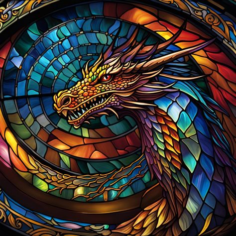 Faux stained glass image of a dragon -- Choose from our vast selection of Crewneck and V-Neck T-Shirts to match with your favorite design to make the perfect graphic T-Shirt. Pick your favorite: Classic, Boxy, Tri-Blend, V-Neck, or Premium. Customize your color! For men and women. Stained Glass Dragon, Glass Dragon, Stain Glass Window Art, Nice Tattoos, Art Puzzle, Glass Window Art, Book Artwork, Nails Today, Art Gallery Wallpaper