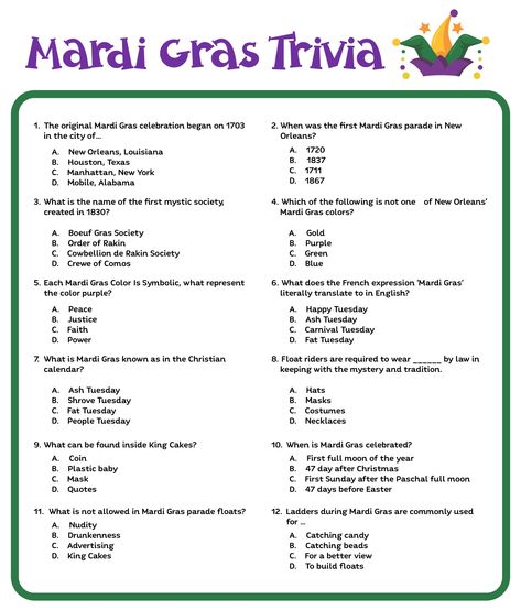 Printable Mardi Gras Trivia Questions Word Puzzles Brain Teasers, Halloween Trivia Questions, Thanksgiving Trivia Questions, Christmas Trivia Quiz, Printable Brain Teasers, Christmas Song Trivia, Bible Trivia Games, Christmas Trivia Questions, Halloween Trivia