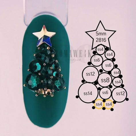 Gem Christmas Nails, Christmas Rhinestone Nails, Nails Stones Design, Nails Strass Design, Nail Crystal Placement, Nail Rhinestone Placement, Nail Jewel Design Rhinestones, Stone Placement On Nails, Christmas Nails With Rhinestones