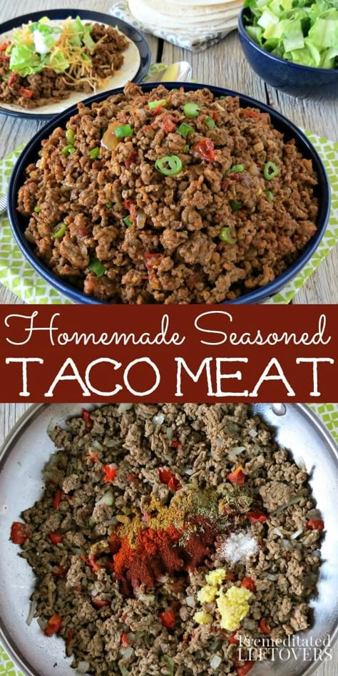 This Homemade Seasoned Taco Meat is perfect for all of your favorite Mexican dishes. Making homemade tacos ensures you know exactly what's going in it, and you can customize it to suit your taste. The taco meat seasoning is made with spices in your pantry. Homemade Taco Meat, Taco Meat Seasoning, Taco Meat Recipe, Steak Taco, Crockpot Taco, Ground Turkey Tacos, Taco Meat Recipes, Beef Taco, Taco Shells