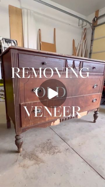 Monica | DIY Enthusiast | My Little Corner on Instagram: "This hack saved me hours and a huge headache when it came to removing this old veneer from this dresser I am flipping! This is just the start of me updating an old beat up dresser! Follow along as I give it life again! #furnitureflip #veneer #furniturefliphack" Victorian Dresser Decor, How To Restore Old Furniture, Victorian Dresser Makeover, Painting Veneer Furniture, Painting Veneer, Removing Veneer, Diy Furniture Restoration, Restoring Old Furniture, Victorian Dressers