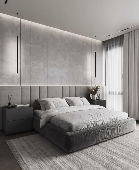 Beautiful Bed Designs, Grey Bedroom Design, Grey Bedroom Decor, Bedroom Interior Design Luxury, Modern Luxury Bedroom, Modern Bedroom Interior, Beautiful Bed, Bed Design Modern, Luxury Bedroom Master