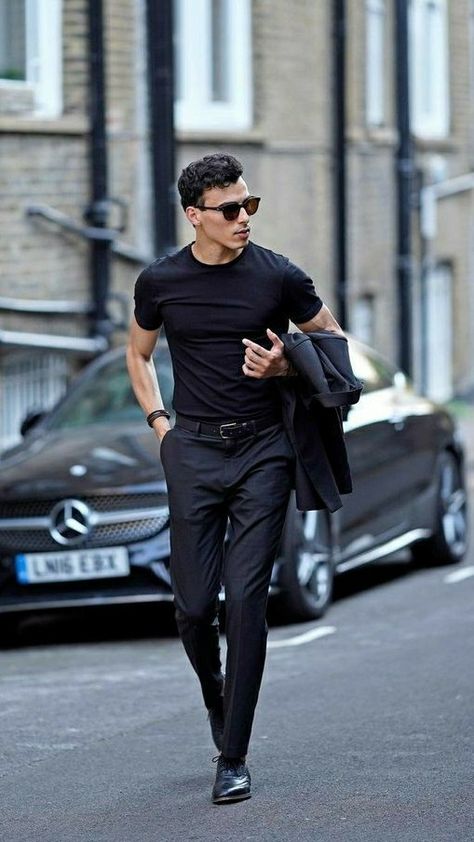 #mercedes #benz #blackcar #blackoutfit #blackshoes #blackshades Guys All Black Outfit, Formal Pants Outfit, Boys Homecoming Outfits, All Black Formal Outfits, Wedding Guest Outfit Men, Men Formal Outfit, Full Black Outfit, Aesthetics Photos, Cocktail Attire Men